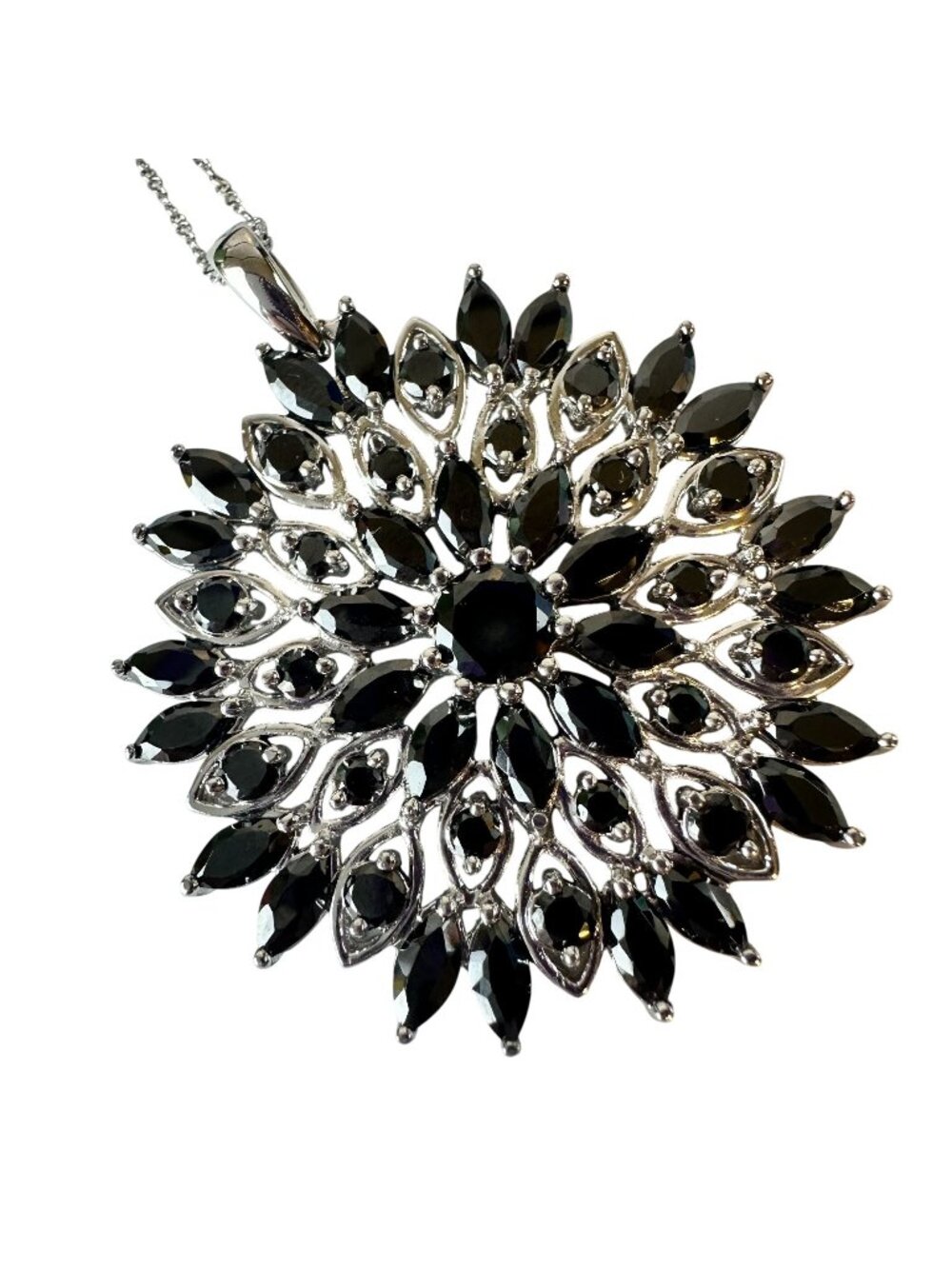 Sterling Silver Rhodium Plated Black CZ Pendant With 18" Chain
